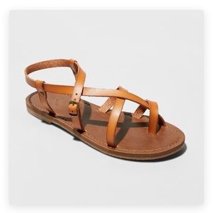 Strappy Tan Sandals, flat